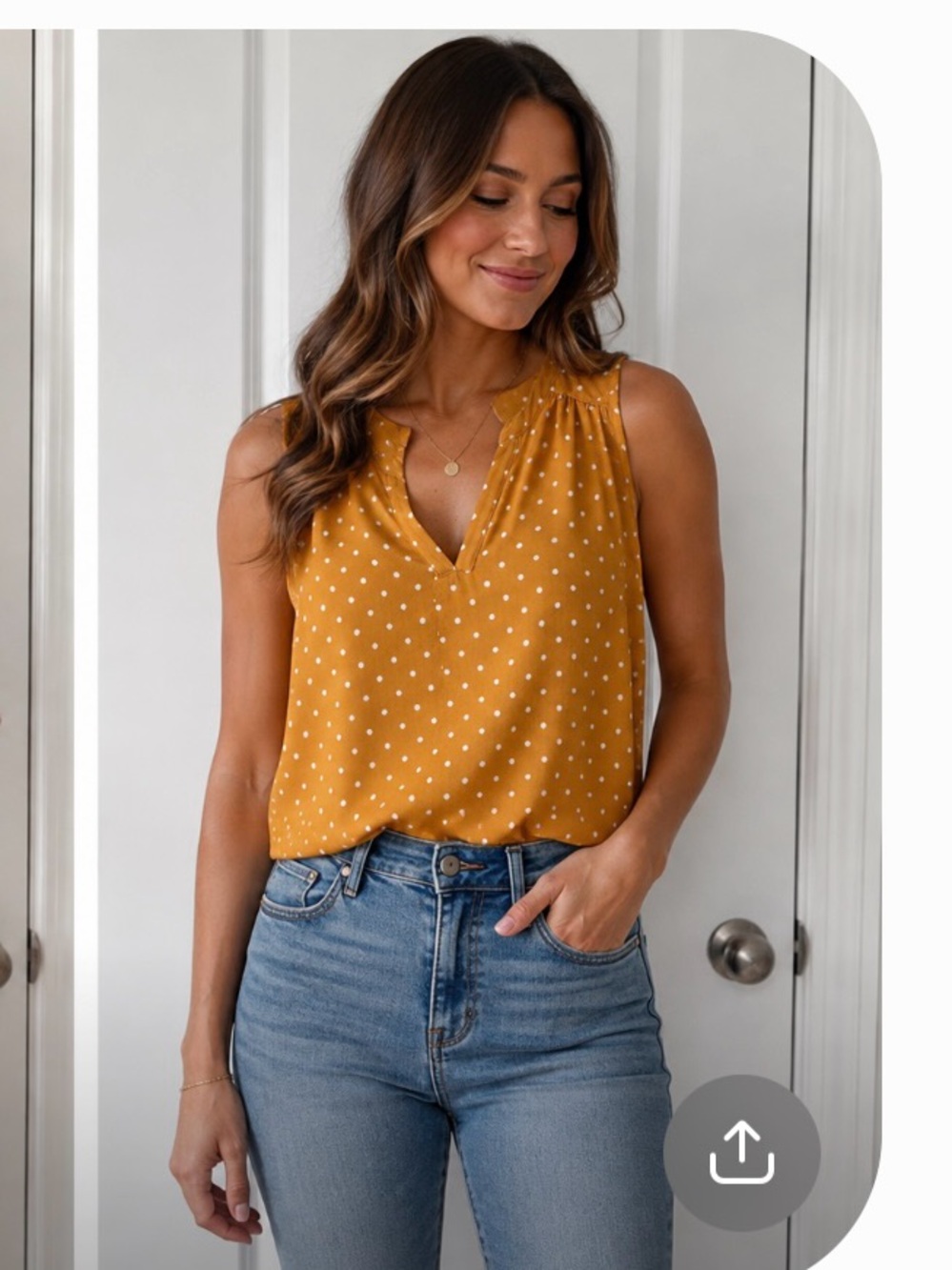 Old Navy Mustard Polka Dot Sleeveless V-Neck Tank